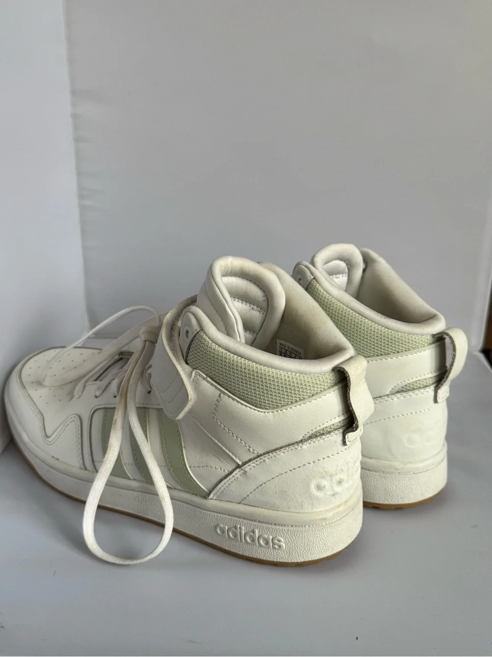 Adidas High-Top Sneakers in White and Sage Green Womens Size 10